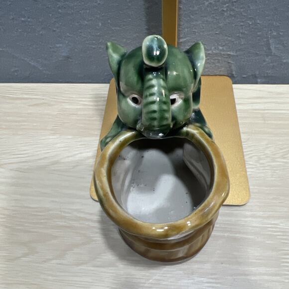 Vintage MCM Green Elephant Glazed Ceramic Planter Pot Holder Good Luck Posed - Picture 6 of 8